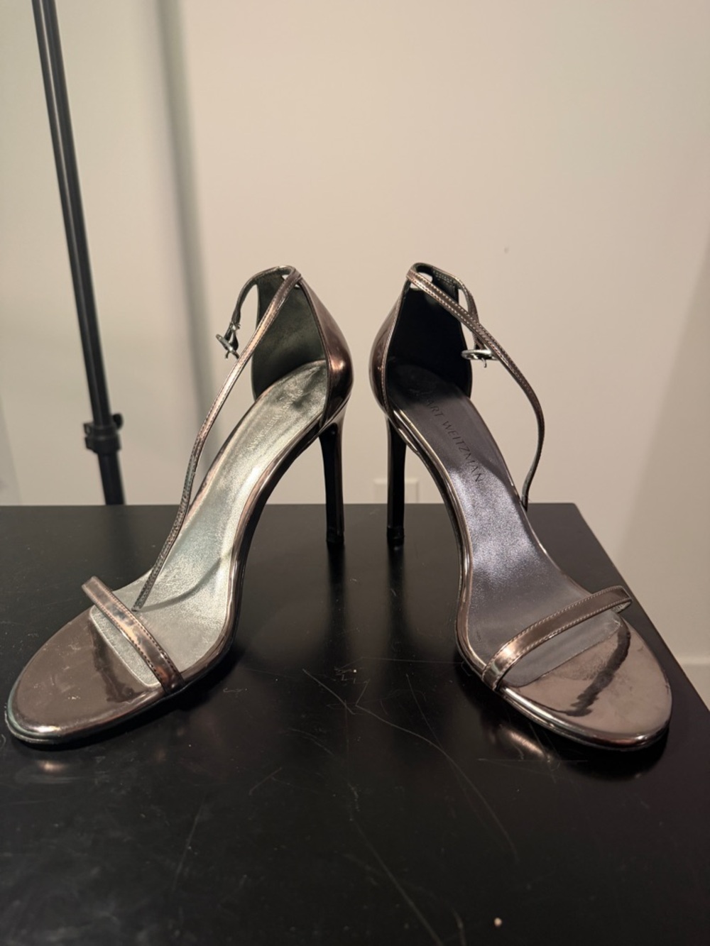 Stuart Weitzman Metallic Bronze-Tone Ankle-Strap Stiletto Sandals